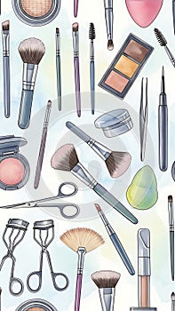 Assorted Makeup Brushes and Cosmetics Tools
