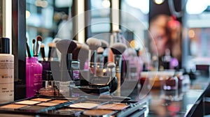 Assorted Makeup Brushes on a Vanity Table