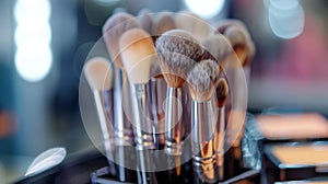 Assorted Makeup Brushes on a Vanity Table