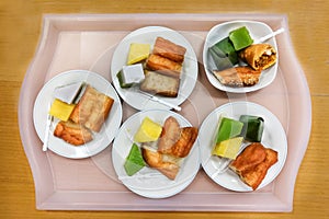 Assorted Malaysia Nyonya kuih kueh served on plate