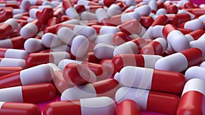 Assorted medication pills scattered on a floor 3D rendering