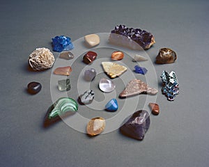 Assorted minerals and tumbled stones