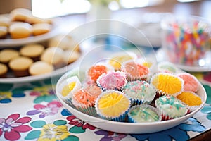 assorted mini muffins in a colorful cupcake liner