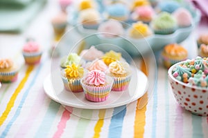 assorted mini muffins in a colorful cupcake liner