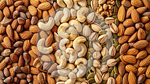 Assorted Mixed Nuts Close-Up. Generative ai.