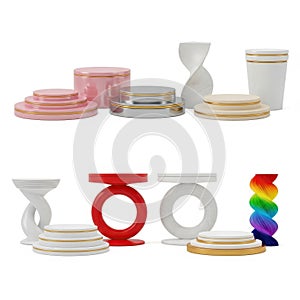Assorted modern tableware set isolated on white background