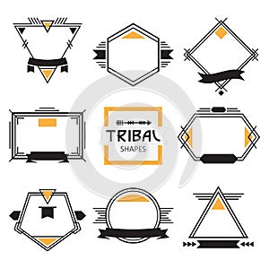 Assorted modern tribal out line shapes, labels and emblems set