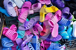 Assorted multi-colored beach slippers