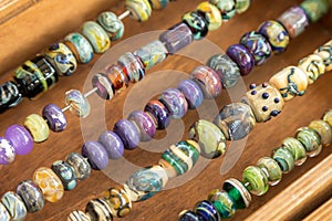 Assorted multicolored glass beads. Handmade jewelry