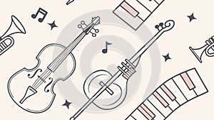 Assorted Musical Instruments & Notes Pattern, vector design Generative AI