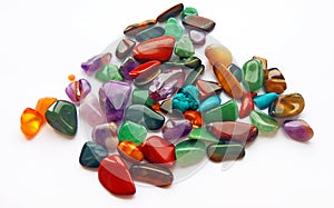 Assorted natural bright coloured semi precious gemstones and gems