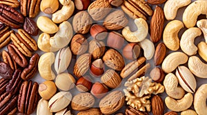 Assorted nuts creating a vibrant and textured natural background for appealing visuals