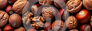 Assorted nuts creating a visually appealing natural background, ideal for various purposes