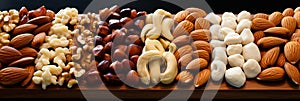 Assorted nuts and premium quality dried fruits collage for healthy snacking and gourmet recipes