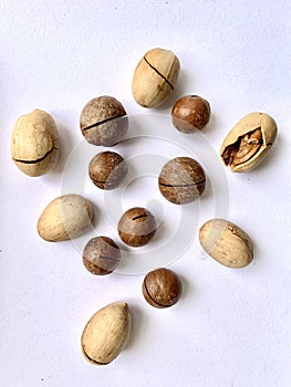 Assorted nuts on white background