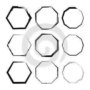 Assorted octagon frames vector set. Various eight-sided border designs. Geometric polygonal outlines collection.