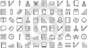 Assorted office supply icons set in a seamless pattern on a white background.