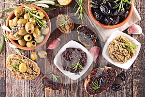 Assorted olives and tapenade