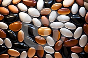 Assorted Omega-3 Capsules and other dietary supplements mosaic. Mixed Omega-3 Gel Capsules Collection. Omega-3 Capsules Variety on