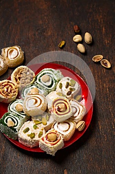Assorted oriental sweets with nuts on a plate