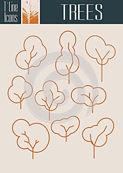 Assorted Outlined Tree Icon Set Isolated. Autumn season
