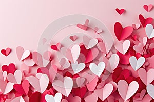 Assorted Paper Hearts on Pink Background, Valentine\'s Day Concept