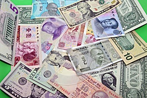 Assorted paper money background