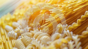 Assorted pasta variety arranged in colorful pattern
