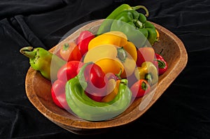 Assorted Peppers in Wood Bowl