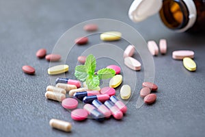 Assorted pharmaceutical medicine and herbal organic medicine capsules