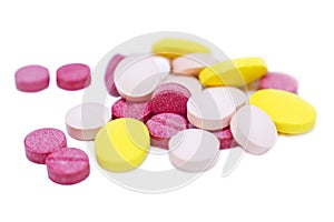 Assorted pharmaceutical medicine pills, tablets and capsules. Ye