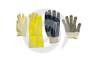 Assorted protective gloves. isolated, clipping path