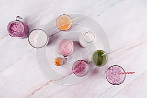 assorted refreshing drinks table. High quality photo