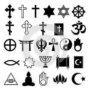 Assorted religions symbolc icons set.