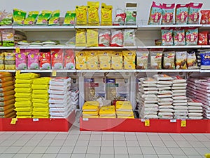 Singapore: Assorted rice for Sale On Supermarket Shelves
