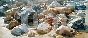 Assorted Rocks on Sandy Beach