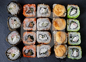 Assorted roll top view. Japanese kitchen