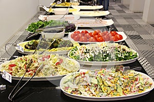 Assorted salads served in buffet