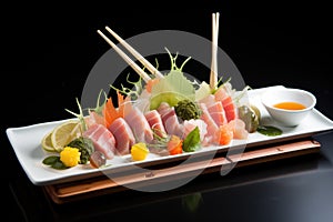 assorted sashimi platter with wasabi and ginger