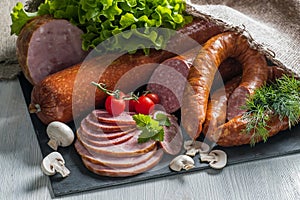 Assorted sausages, in gastronomic presentation BIO