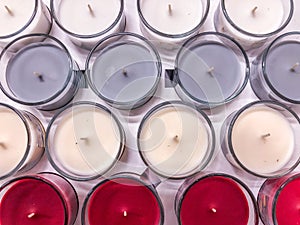 Assorted scented candles stored in a box