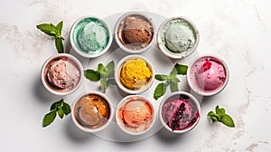 Assorted of scoops of ice cream Colorful set of ice cream