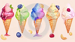 Colorful set of ice cream with different