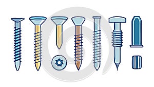 Assorted Screws Fasteners Vector Set, Hardware Construction, vector design Generative AI