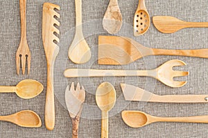 Assorted set of wooden kitchen utensils
