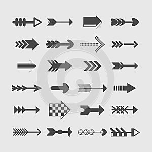Assorted silhouette direction arrows icons set