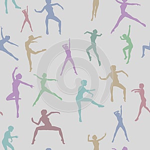 Assorted silhouette illustrations of dancers in a repeating background