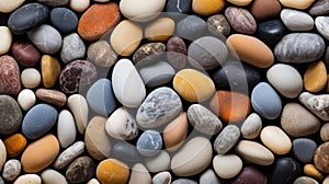 Assorted smooth round pebbles in various colors