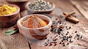 Assorted Spices and Herbs on Wooden Table