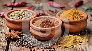 Assorted Spices and Herbs on Wooden Table